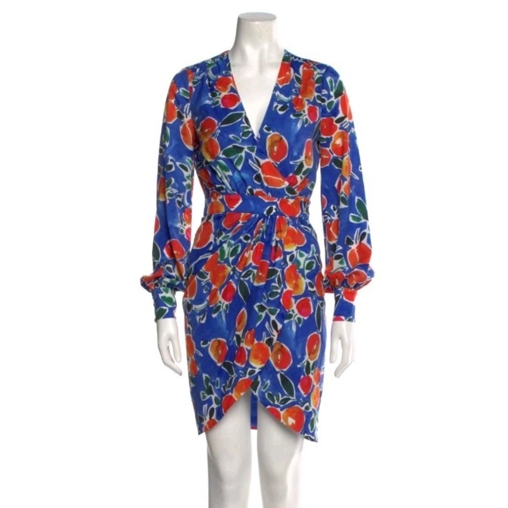 Jonathan Simkhai Citrus‎ Bloom Wrap Mini Dress Women's 0 Long Sleeve Tie Artsy